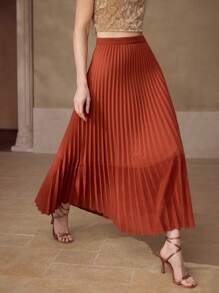 MOTF PREMIUM 拼色百褶裙 - 鏽棕色 - 查看 6