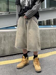 PAVTROS 男士休闲水洗阔腿牛仔短裤 - 銅色 - 查看 7