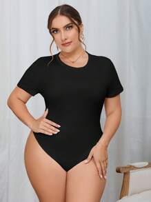SHEIN Essnce 2 件套加大码纯黑色休闲紧身连衣裤，适合夏季 - 黑色 - 查看 8