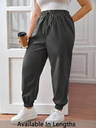 SHEIN PETITE CURVE Pantalones con cordón en la cintura talla grande, pantalones jogger, de corte holgado