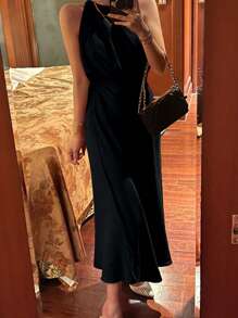 DAZY 2pcs/Set Women Solid Color Stand Collar Top And A-Line Skirt Spring & Summer - Black - View 5