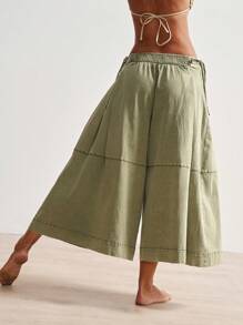 Bohemela Plus Size Solid Color Drawstring Waist Casual Loose Wide Leg Pants