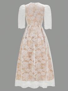 Modelyn Vestido elegante con cuello redondo, lazo frontal y decoración de encaje, de moda para primavera/verano