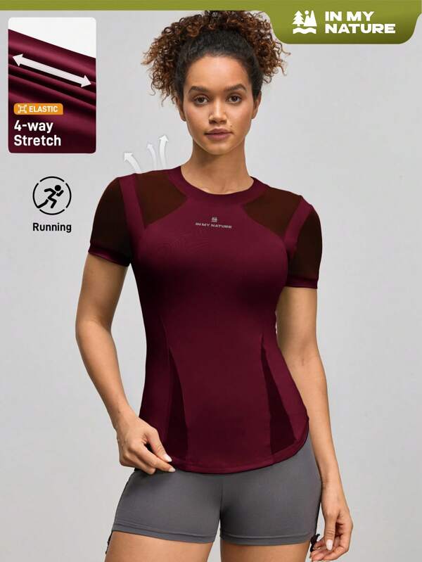 Women's Mesh Patchwork Short Sleeve Breathable Outdoor T-Shirt Compression Shirt Fitted Shirt