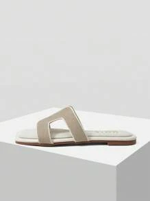 MOTF PREMIUM WOMEN'S SQUARE TOE HOLLOW FLAT SANDALS FOR CHRISTMAS - Beige - View 3