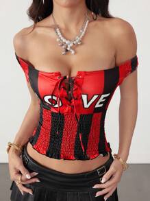 SHEIN EZwear 女士 Y2K 条纹单肩平纹针织 T 恤 - 彩色 - 查看 6