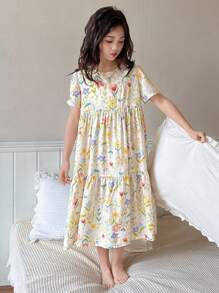 Dazy Kids Tween Girl Floral Print Short Sleeve Loungewear For Summer Vacation - Multicolor - View 5