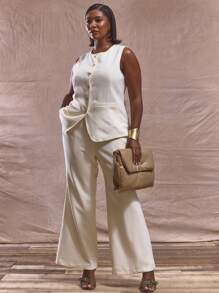 MUSERA Plus Size Mid Rise Fitted Flared Trousers Bottom Only Cute Elegant Business Casual Graduation Graceful Formal Brunch Holiday Classy Casual Dailywear Everyday Wear Business Casual Formal Graceful Brunch Autumn Winter Fall