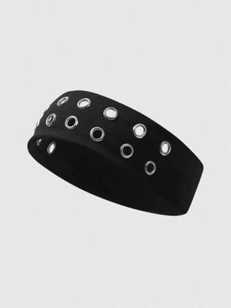 Grunge Punk 1 Pc Punk Fashion Black Hollow Headband, Dark Minimalist Style Hair Accessory, Versatile Daily Personalized Decorative Turban Headband Sweatband