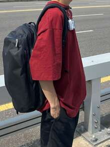 DAZY 1pc Men's Solid Red T-Shirt, Minimalist & Fashionable, Suitable For Summer - Red - View 5