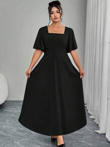 Modelyn Plus Size Red Knit Short Sleeve A-Line Waist Dress