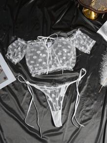 2 件性感透明婚礼内衣套装 - 白色 - 查看 5