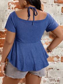 Breezaya Plus Size Vrouwen Strik Voorkant Knoop Korte Mouw Effen Kleur T-shirt