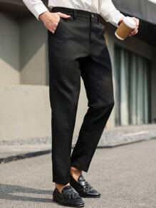 Manfinity Bizformal Herren einfarbige Anzughose mit Zahnstocherdesign und gerader Passform für den Lässig-Stil