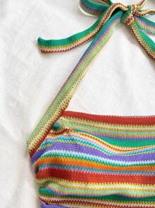 Soleia Top alla cravatta da donna con blocchi di colore a righe, outfit da vacanza aderente, adatto per vacanza, appuntamento, tè pomeridiano, festival musicale, stile bohémien retrò