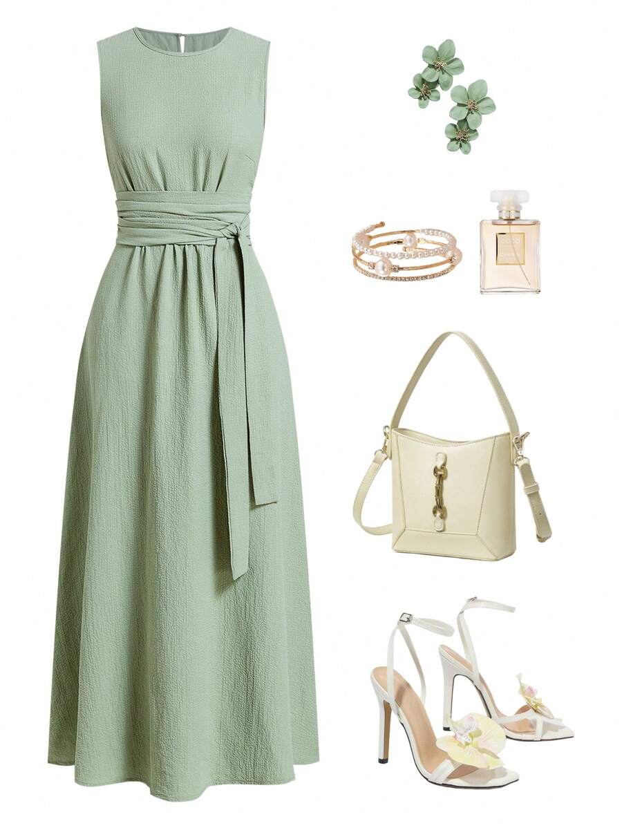 Ellevyn Abito lungo senza maniche da donna a tinta unita, semplice e alla moda, adatto per l'estate