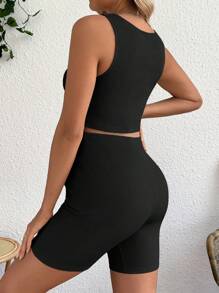 SHEIN 2pcs/Set Maternity Sports & Casual Racerback Top And Letter Print Shorts Set