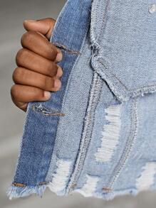 SHEIN Tween Girl' Denim Jacket And Outerwear - Light Wash - View 7