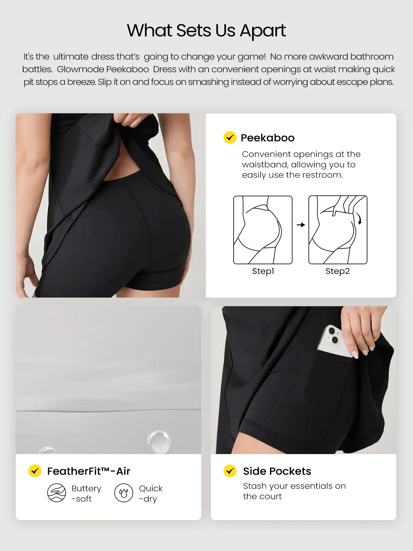 GLOWMODE FeatherFit™-Air Peekaboo Multi-Strap Crossover Backless Dress With Built-In Shorts Low Impact Yoga Daily Removable Cups Spring Summer - Black - View 2