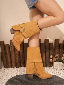Styleloop Women's Fashion Simple Pointed Toe Chunky Heel Sock Boots