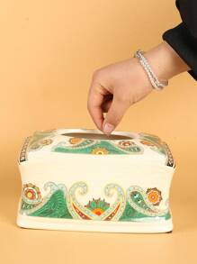 Cirelle 1pc Ceramic Retro Print Tissue Box Cover For Kitchen, Living Room Bedroom Decor - Multicolor - View 6