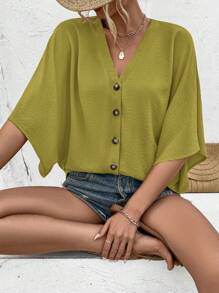 Breezaya Women'S V-Neck Batwing Sleeve Blouse Women Shirt
