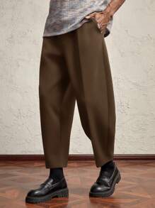 AKNOTIC Business Casual Men's Grey Knit Loose O-Shaped Harem Pants, Casual Drawstring Waist Sweatpants, Suitable For Autumn/Winter, Daily Wear, With Metal Tag