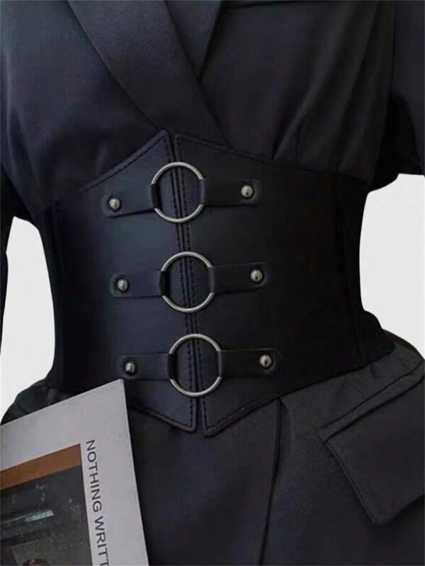 Goth Lace-Up PU Leather Bra Top With Belt, Party Festival