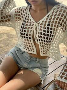 Swim Vcay Women's Solid Color Beach Casual Vacation Sexy Kimono Cover Up For Summer - Beige - View 6