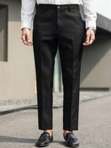 Manfinity Bizformal Herren einfarbige Anzughose mit Zahnstocherdesign und gerader Passform für den Lässig-Stil