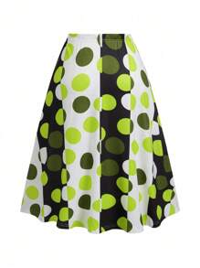 Maweii 大码女式纯色船领无袖上衣搭配撞色波尔卡圆点 A 字裙，性感黑色夏季针织套装