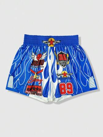 Street Life Pantalones cortos de boxeo casuales y holgados con elástico en la cintura y estampado de eslogan para hombres