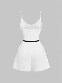 SHEIN MOD Floral Lace Waist Strap Jumpsuit, Minimalist & Fashion, Suitable For Summer - White - View 2