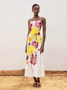 Maija Parte superior de tirantes estilo boho con estampado floral, diseño con lazo y espalda descubierta, cómoda y versátil, adecuada para invitados de boda, verano