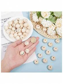 SHEIN 80 颗 20 毫米木质笑脸珠带孔适用于 DIY 钩针编织、工艺品、钥匙扣和其他特殊串珠装饰（款式随机） - 彩色 - 查看 7