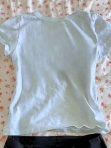 SHEIN Qutie Women's Strawberry Jam Print Crew Neck Short Sleeve T-Shirt - Baby Blue - View 2