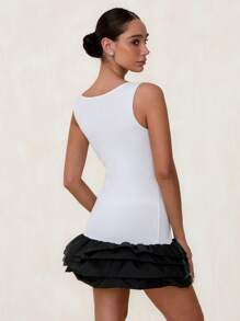 Glamine Spring/Summer Sleeveless Fitted Short Knitted Dress For Women - White - View 2