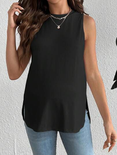 SHEIN Maternity Summer Casual Solid Color Arc Hem Camisole