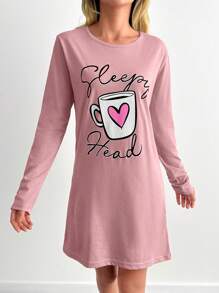 RueChic Women Cottnline & Lettered Night Dress - Baby Pink - View 3