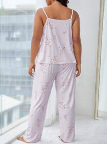 SHEIN Plus Size Floral Print Camisole And Pants Pajama Set - Mauve Purple - View 2