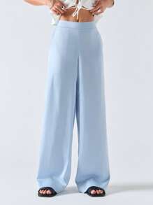 LYSMO 女士淡蓝色低腰休闲阔腿裤 - 藍色 - 查看 1