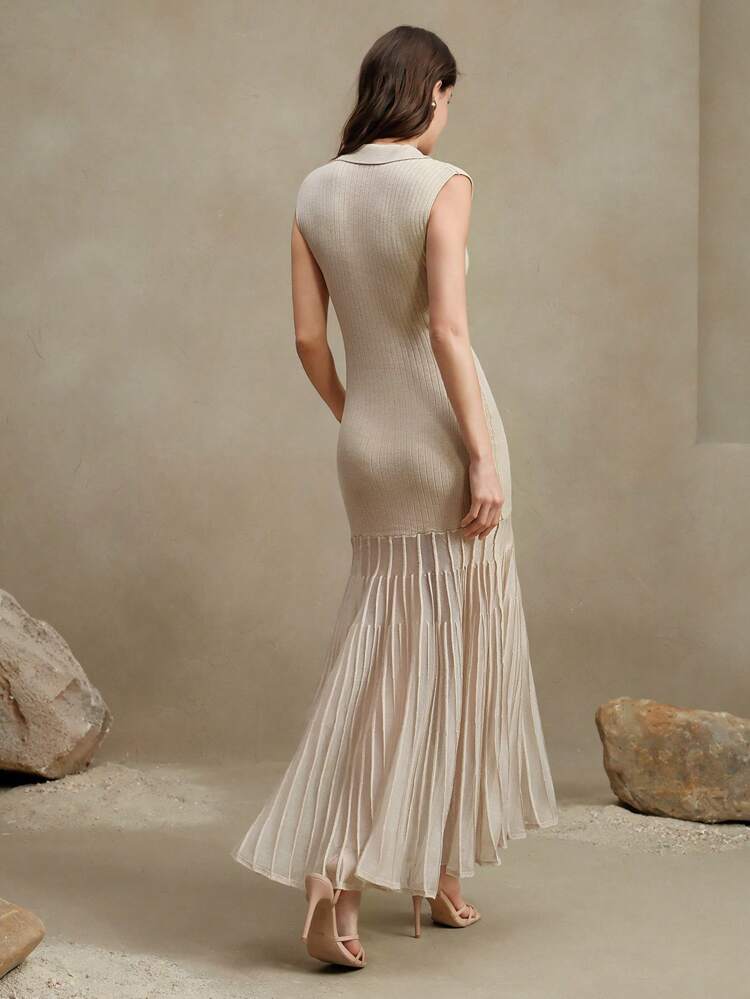 Robe tricotée col polo pour femme, élégante et modeste, convient pour le printemps et l'été