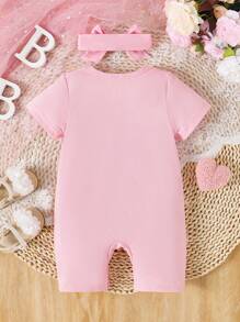 Mother's Day, Warm Love Slogan, Comfortable Soft Baby Girl Romper Shorts - Pink - View 3