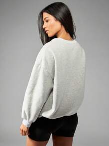 MISSGUIDED Oversized Distressed Applique Sweatshirt Casual Loungewear Crewneck Pullover Cozy Winter Fashion Streetwear Classic Sports Athleisure Comfort Top - Grey - View 2