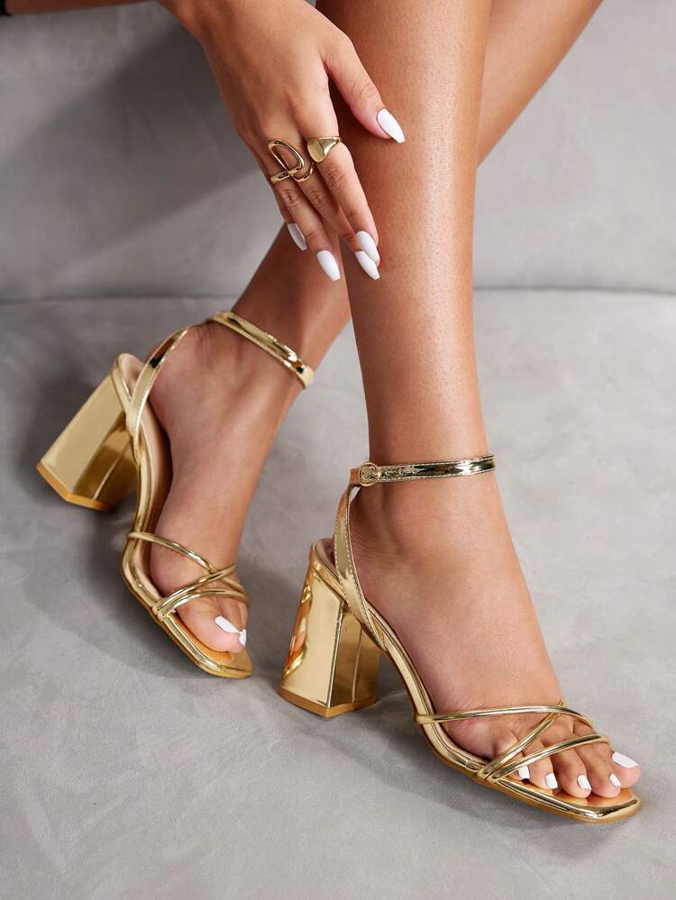 CUCCOO SZL Sandalias de tacón alto sexy con finas tiras de tobillo de color dorado metálico brillante. Cómodas y versátiles, adecuadas para citas, reuniones, bodas, vacaciones y diversas ocasiones