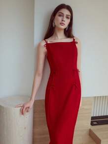 MOTF STUDIO BOW DECOR SPLIT DRESS,BUSINESS CASUAL WOMAN - Red - View 3