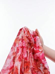 Soleia Plus Size Women's Spring/Valentine's Day Pink Floral Print Square Neck Ruched Chest Ruffled Sleeve Chiffon Maxi Dress,Beach Dress Sundress,Holiday Outfits Boho - Multicolor - View 9