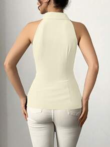 Chiquease Sleeveless Bowknot Design Blouse - Apricot - View 2