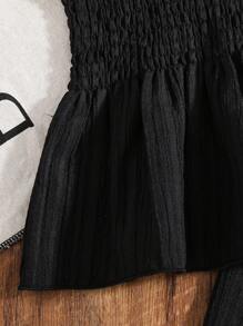 SHEIN 女宝宝休闲纯色吊带上衣和裤子套装 - 黑色 - 查看 3