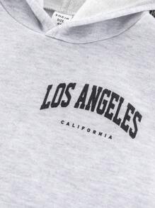 SHEIN Leap Crew 6 件套年轻男孩儿童服装套装，纯色字母印花连帽运动衫和松紧腰裤，适合休闲、学校、花园、海滩、生日、婴儿洗礼派对，羊毛、加厚、秋冬运动衫套装 - 彩色 - 查看 4